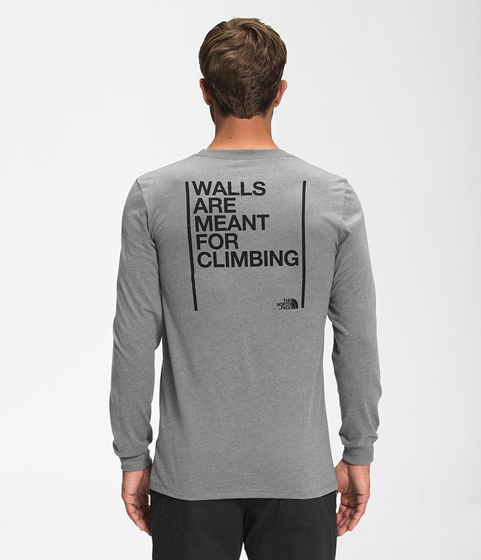 The North Face Mens T-Shirts Long Sleeve Walls 821VSHJKZ - Grey